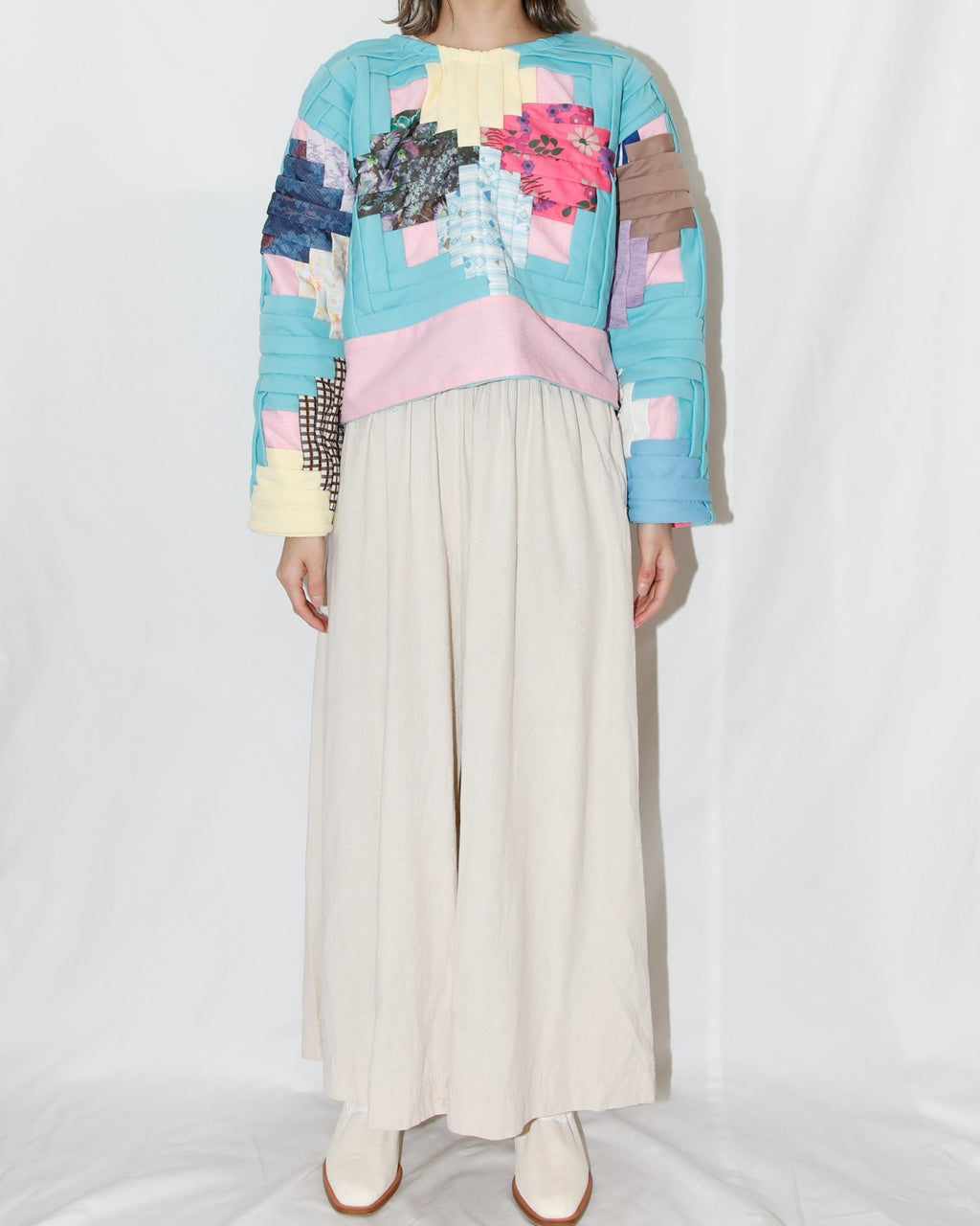 poly log cabin cropped sweatshirt - HEO